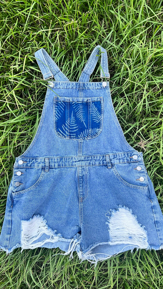 Distressed Jean Short Overalls • 40